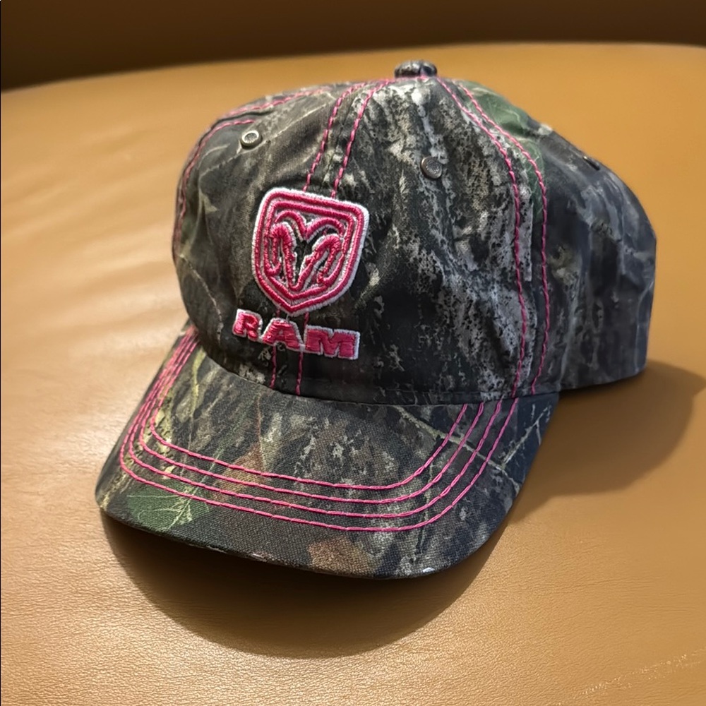 Mossy Oak Green and Pink Camo Hat with Curved Brim